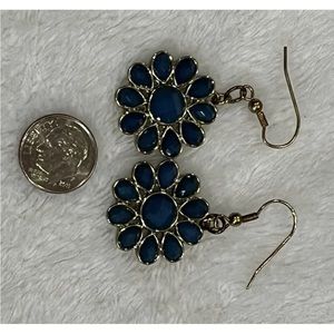 Gold Tone Blue Flower Earrings